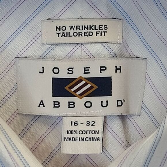 Joseph Abboud Mens 16-32 Tailored Fit Cotton White Striped White Dress Shirt - Picture 11 of 16